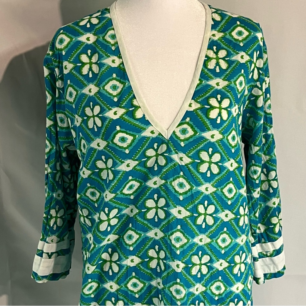 Peppermint Bay Vibrant Floral V-Neck‎ Beach Cover Up Top Travel Vacation Large